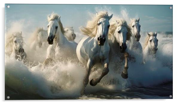 White horses riding Acrylic by Massimiliano Leban