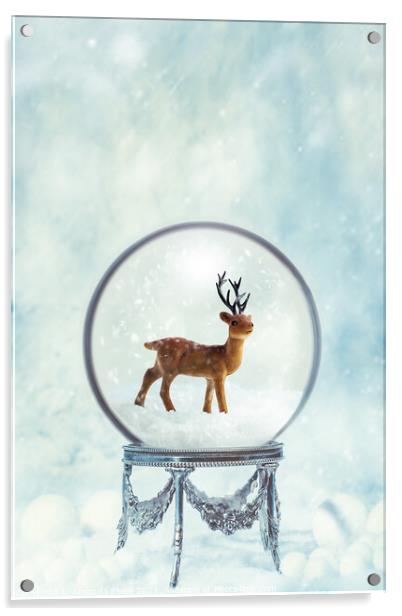 Winter Snow Globe With Reindeer Acrylic by Amanda Elwell
