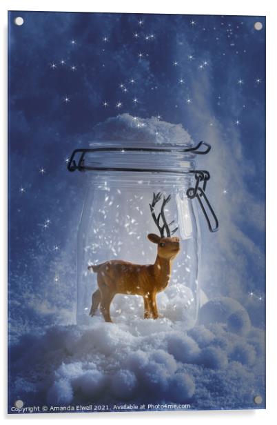 Reindeer Snowglobe Acrylic by Amanda Elwell