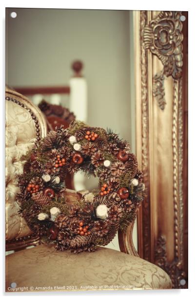 Berries And Cones Christmas Wreath Acrylic by Amanda Elwell