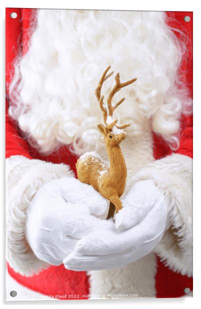 Santa Holding Reindeer Figure Acrylic by Amanda Elwell