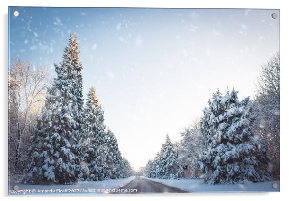 Snowy Country Lane Acrylic by Amanda Elwell