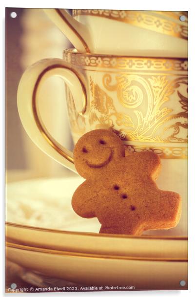 Gingerbread Man In Saucer Acrylic by Amanda Elwell