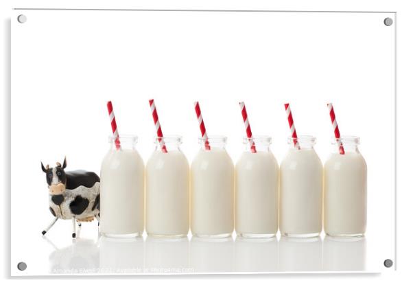 Row of Retro Milk Bottles Acrylic by Amanda Elwell