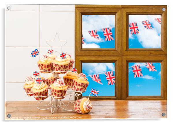 Cupcakes With Bunting Acrylic by Amanda Elwell