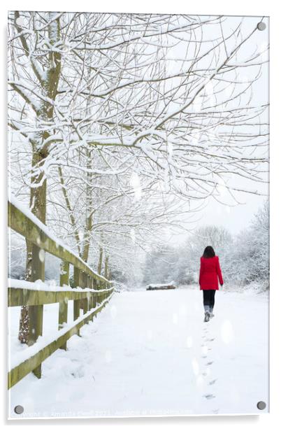 Woman In Red Coat Acrylic by Amanda Elwell