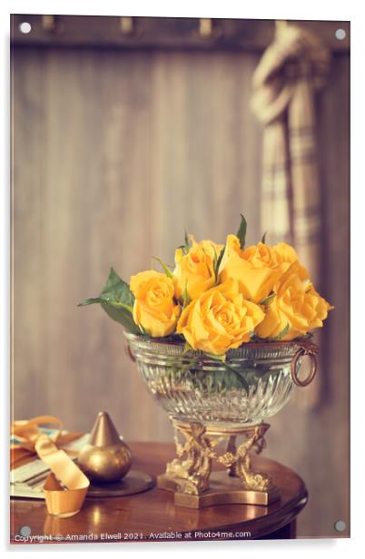 Yellow Roses Acrylic by Amanda Elwell