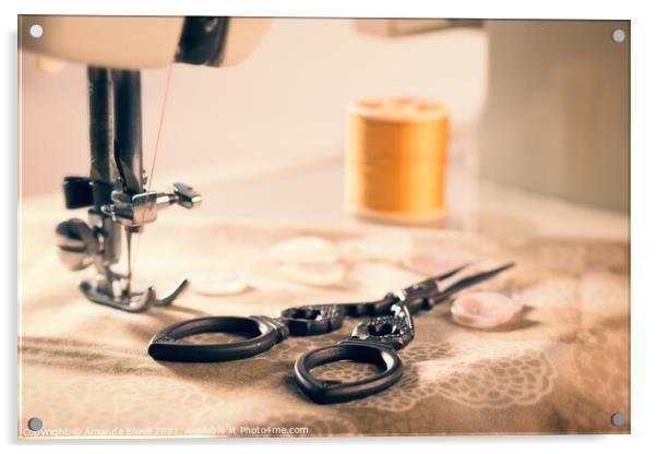 Vintage Sewing Machine Acrylic by Amanda Elwell