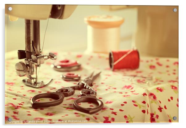 Vintage Sewing Items Acrylic by Amanda Elwell