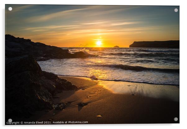 Polzeath Sunset Acrylic by Amanda Elwell