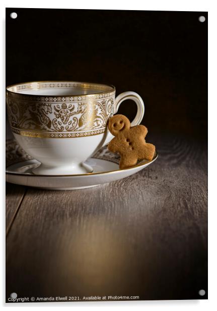 Gingerbread With Teacup Acrylic by Amanda Elwell