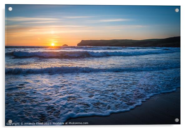 Lapping Waves At Sunset Acrylic by Amanda Elwell