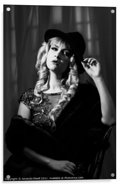 Film Noir Woman Acrylic by Amanda Elwell