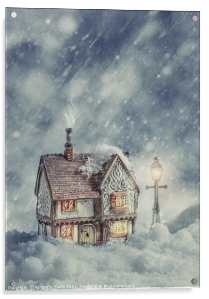 Winter Cottage Acrylic by Amanda Elwell
