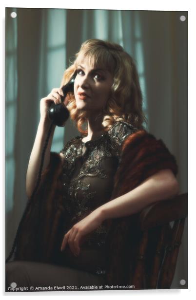 Portrait Of Woman On Telephone Acrylic by Amanda Elwell