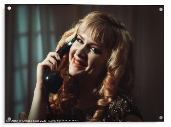 Woman On Telephone Acrylic by Amanda Elwell