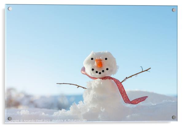Snowman In Landscape Acrylic by Amanda Elwell
