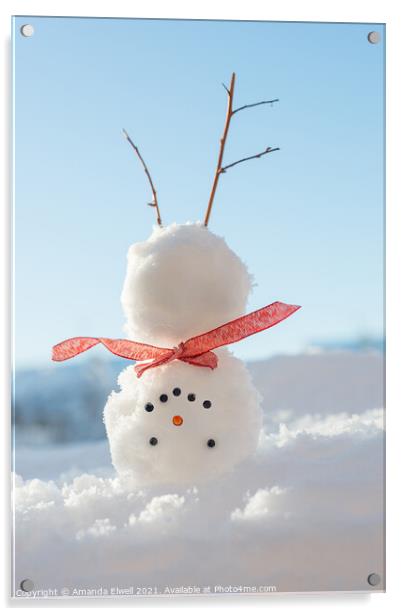 Snowman Doing A Handstand Acrylic by Amanda Elwell