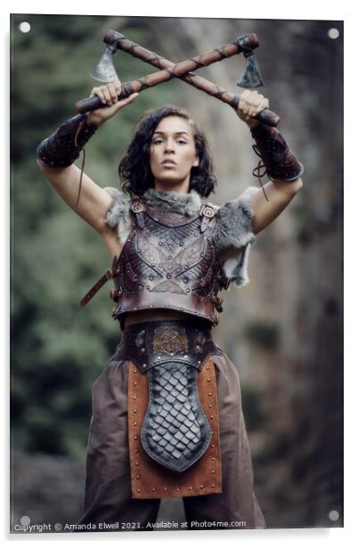 Medieval Warrior Princess With Axes Acrylic by Amanda Elwell
