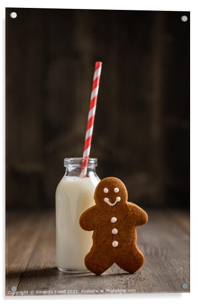 Gingerbread Man & Milk Acrylic by Amanda Elwell