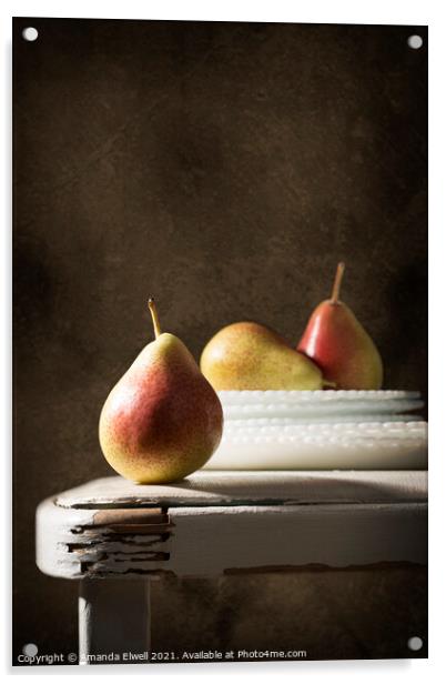 Pear Still Life Acrylic by Amanda Elwell