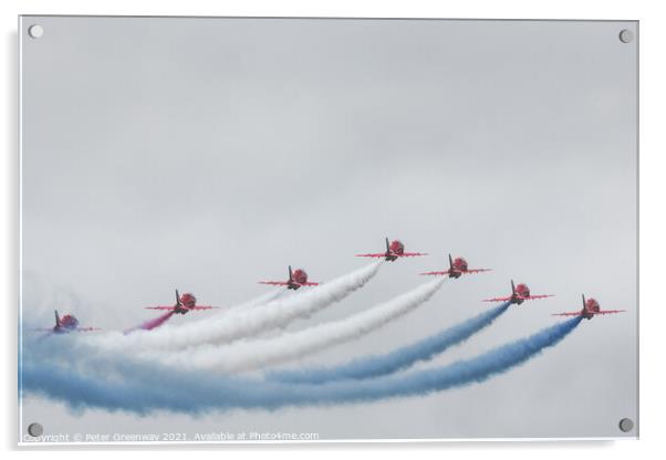 The 'Red Arrows' At Farnborough International Airshow Acrylic by Peter Greenway