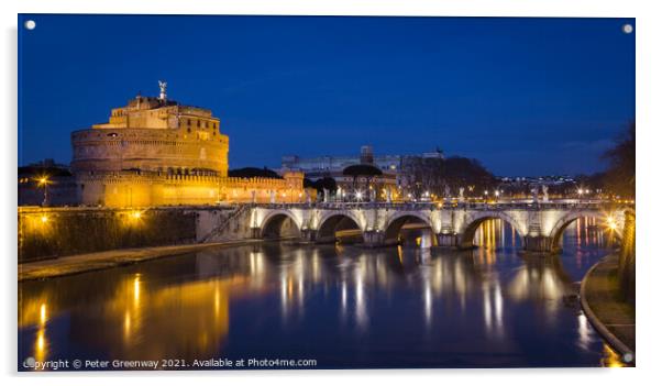 Castel Sant Angelo, Rome, Italy At Night Acrylic by Peter Greenway