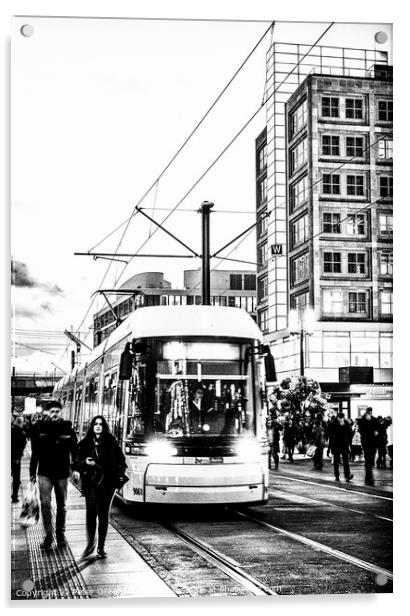 Trams & People Milling Around Alexanderplatz, Berl Acrylic by Peter Greenway