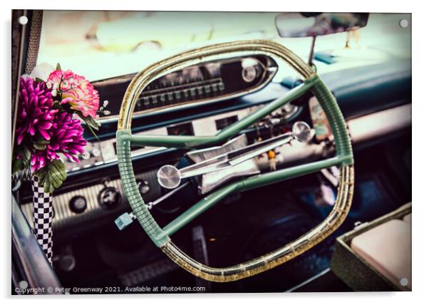 1950's Vintage American Car Steering Wheel With An Acrylic by Peter Greenway