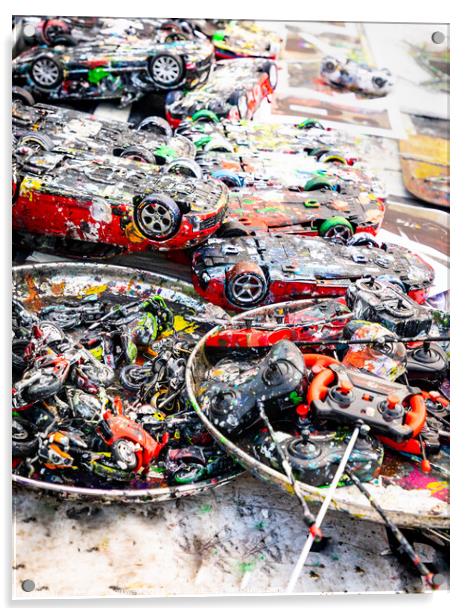 Model Cars & Controllers Splattered With Colour Pa Acrylic by Peter Greenway