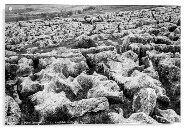 The Limestone Pavement On Top Of Malham Cove, York Acrylic by Peter Greenway