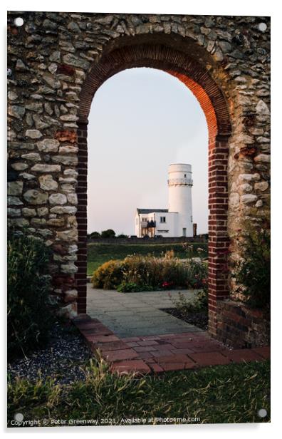 The Lighthouse In Old Hunstanton At Sunset Through The Archway Of Acrylic by Peter Greenway