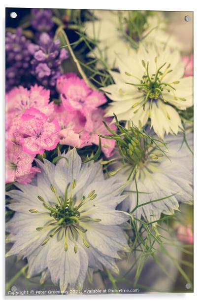 Floral Arrangement Featuring Love-In-A-Mist Flowers Acrylic by Peter Greenway