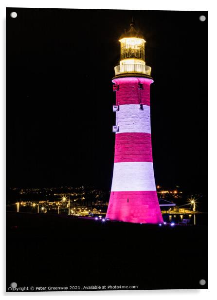 Smeaton's Tower Illuminated At Night On The Hoe, Plymouth Acrylic by Peter Greenway