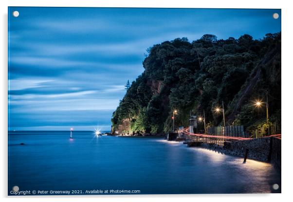 The Famous 'Ness' Headland In Shaldon Illuminated At Night Acrylic by Peter Greenway
