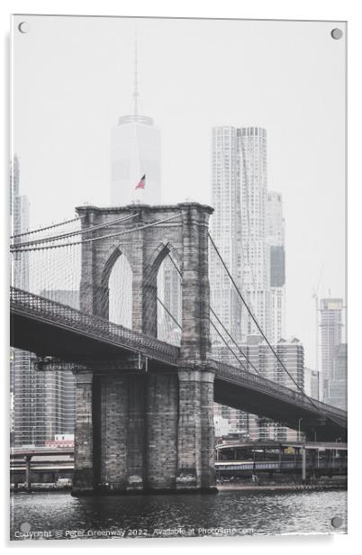 Brooklyn Bridge From New York Harbour Acrylic by Peter Greenway