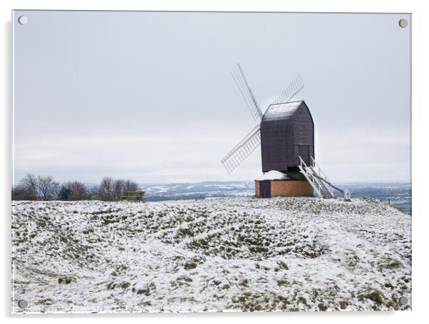 Brill Windmill On A Snowy Day In Winter Acrylic by Peter Greenway