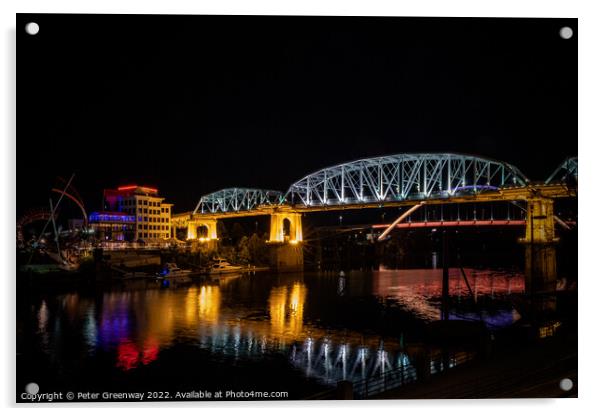 The John Seigenthaler Pedestrian Bridge In Nashville, Tennessee  Acrylic by Peter Greenway