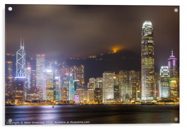 Tsimshatsui Harbour At Night, Hong Kong Acrylic by Peter Greenway