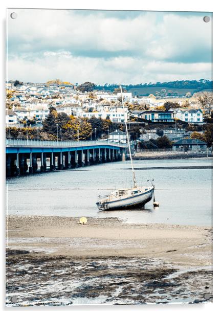 Boats beached on the Teign River at low tide at Shaldon, Devon  Acrylic by Peter Greenway