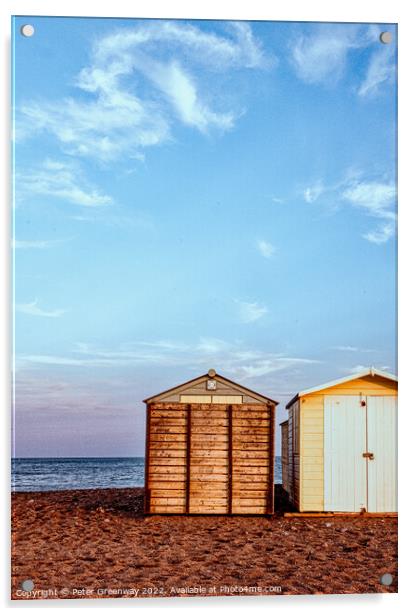 Beach Huts On Teignmouth's Back Beach At Sunset Acrylic by Peter Greenway
