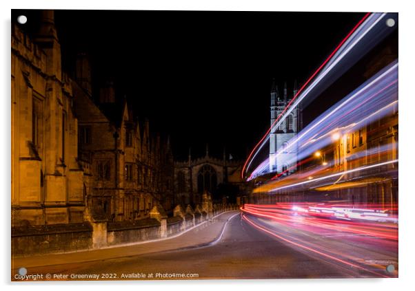 Traffic Light Trails Past Oxford University Buildings Along High Acrylic by Peter Greenway