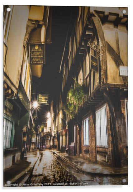 Side Street Around 'The Shambles' In York At Night Acrylic by Peter Greenway