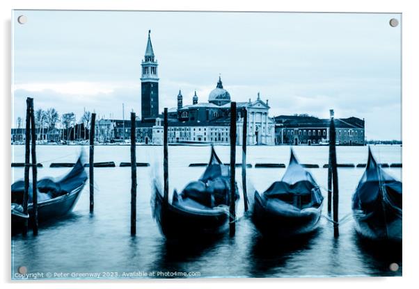 Moored Gondolas Off St Marks Square, Venice Before Dawn Acrylic by Peter Greenway