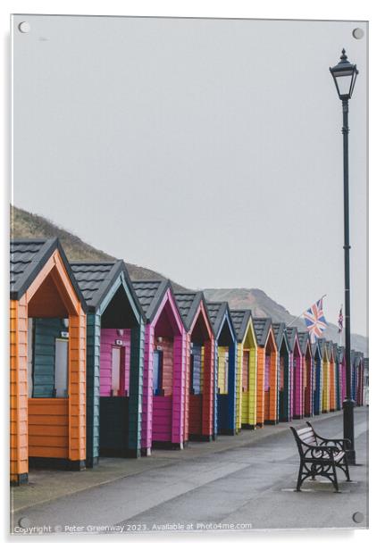 Colourful Wooden Beach Huts At Saltburn-by-the-Sea Acrylic by Peter Greenway