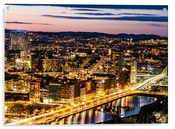 The Citylights Of Oslo, Norway From The Ekesberg S Acrylic by Peter Greenway