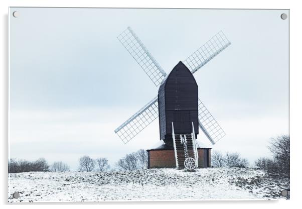 Brill Windmill On A Snowy Day In Winter Acrylic by Peter Greenway