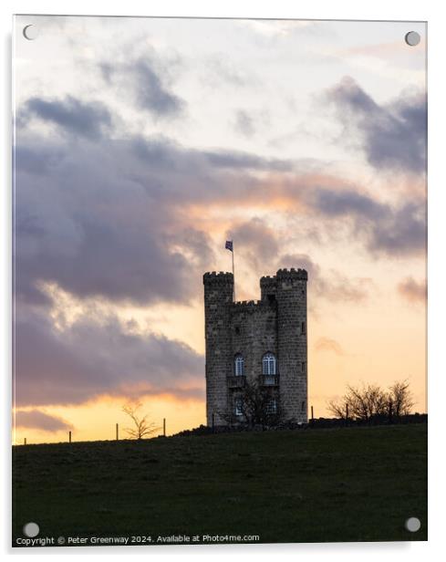 Broadway Tower In The Cotswolds At Sunset Acrylic by Peter Greenway