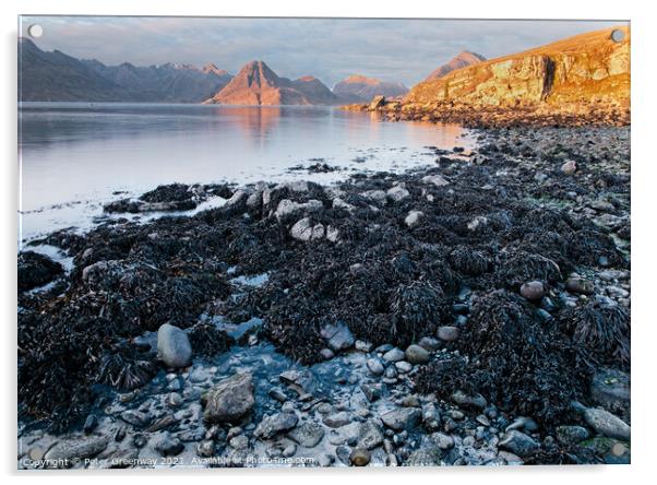 Elgol Beach On The Isle Of Skye, Scotland At Sunset Acrylic by Peter Greenway