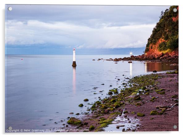 Shaldon Beach, Harbour Lighthouse And The Famous N Acrylic by Peter Greenway